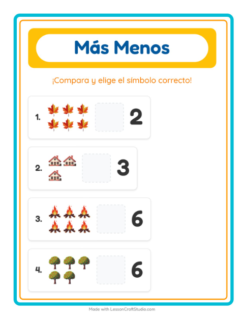 Vista previa de la hoja de Más O Menos con Misceláneo para preescolar