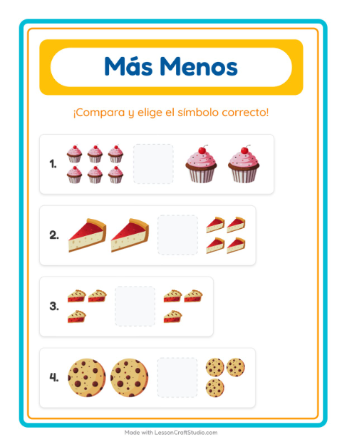 Vista previa de la hoja de Más O Menos con Panadería para preescolar