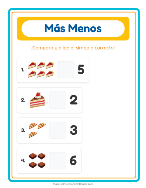 Vista previa de la hoja de Más O Menos con Panadería para preescolar