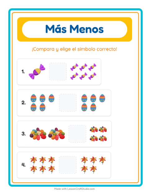 Vista previa de la hoja de Más O Menos con Pascua para preescolar
