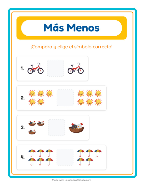Vista previa de la hoja de Más O Menos con Primavera para preescolar