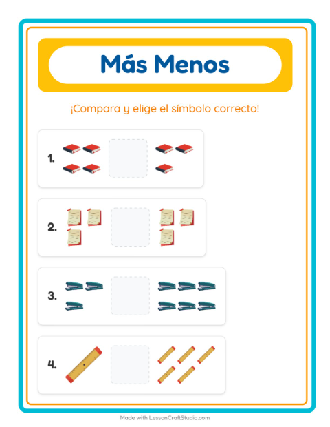 Vista previa de la hoja de Más O Menos con Salón de clases para preescolar