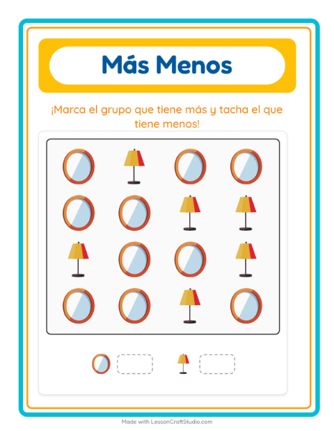 Vista previa de la hoja de Más O Menos con Vida marina para preescolar