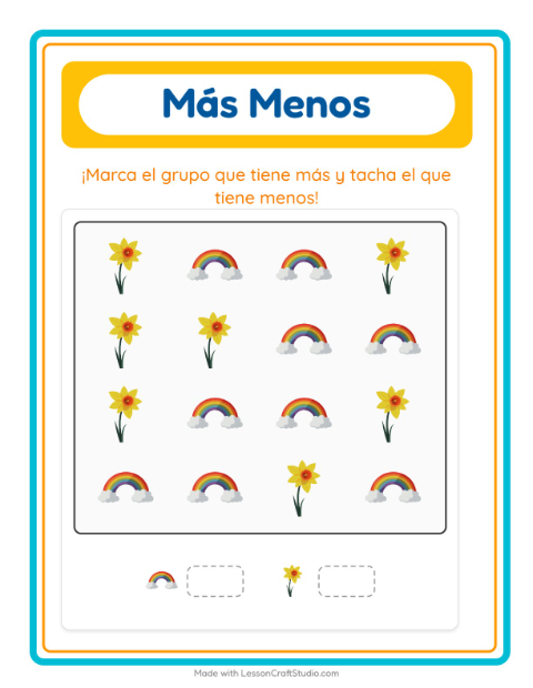 Vista previa de la hoja de Más O Menos con Vida marina para preescolar