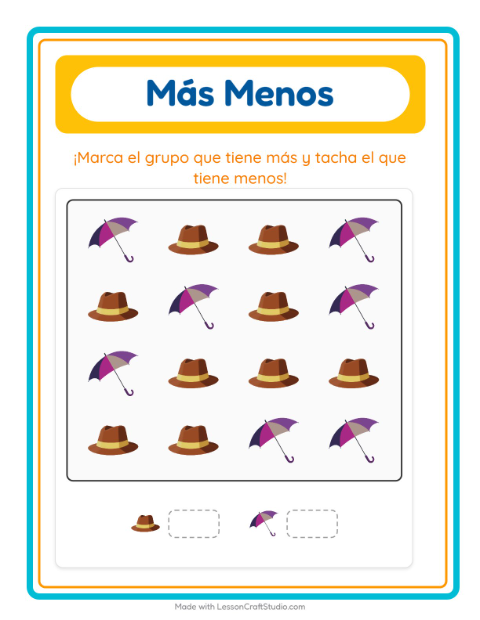 Vista previa de la hoja de Más O Menos con Vida marina para preescolar