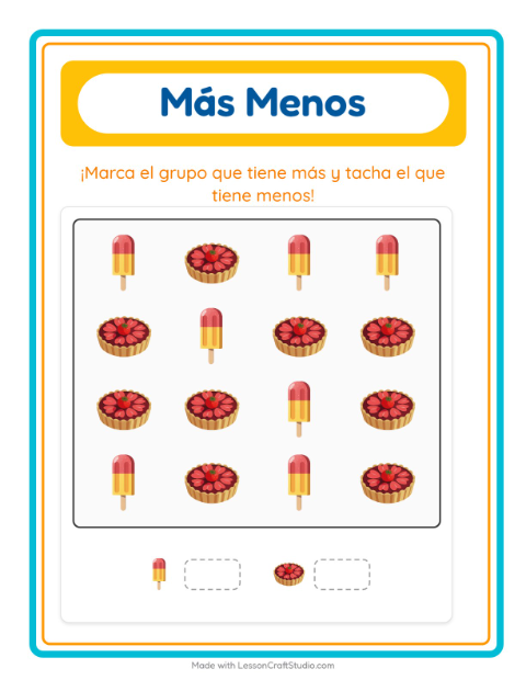 Vista previa de la hoja de Más O Menos con Vida marina para preescolar