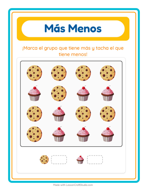 Vista previa de la hoja de Más O Menos con Vida marina para preescolar