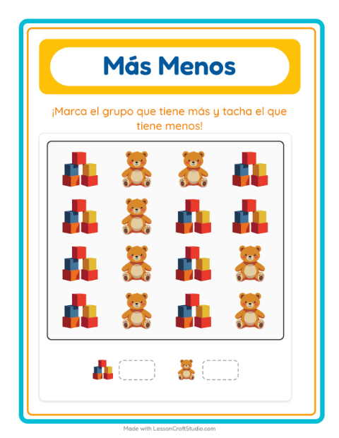 Vista previa de la hoja de Más O Menos con Vida marina para preescolar