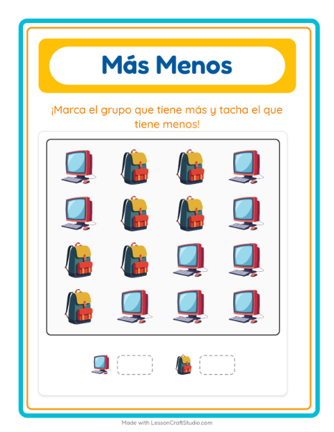Vista previa de la hoja de Más O Menos con Vida marina para preescolar