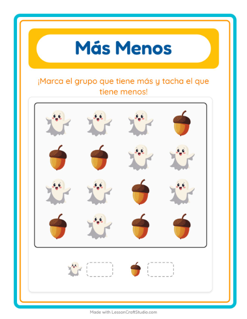 Vista previa de la hoja de Más O Menos con Vida marina para preescolar