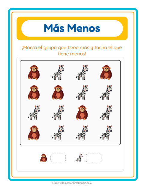Vista previa de la hoja de Más O Menos con Vida marina para preescolar