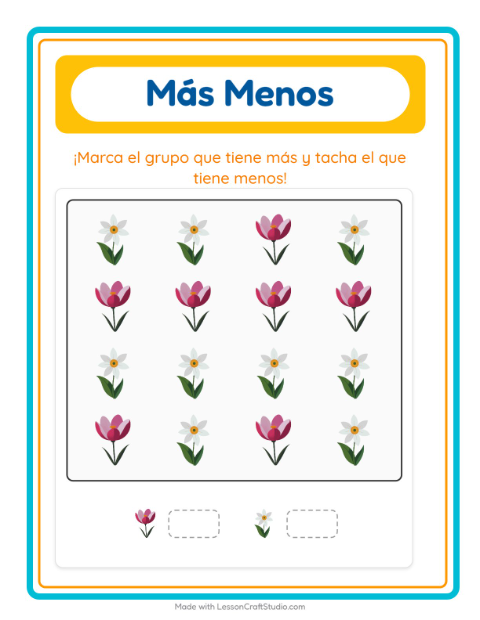 Vista previa de la hoja de Más O Menos con Vida marina para preescolar