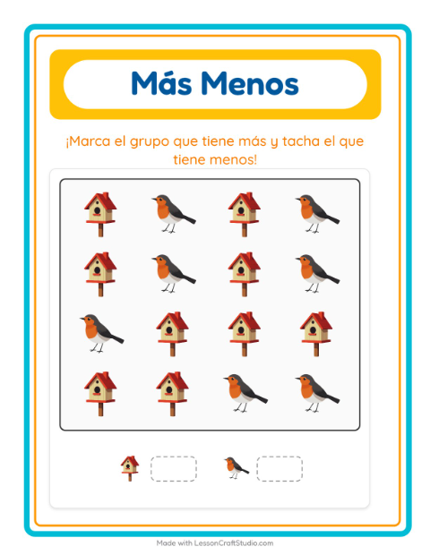 Vista previa de la hoja de Más O Menos con Vida marina para preescolar