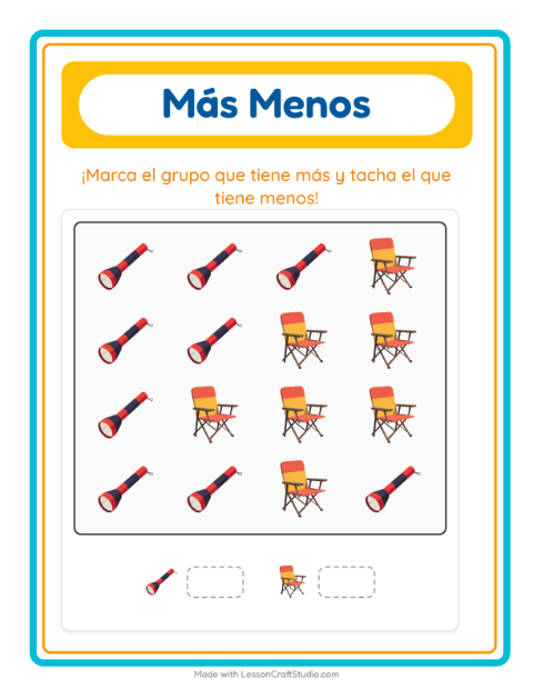 Vista previa de la hoja de Más O Menos con Vida marina para preescolar