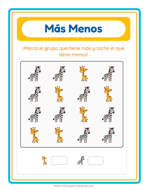 Vista previa de la hoja de Más O Menos con Vida marina para preescolar