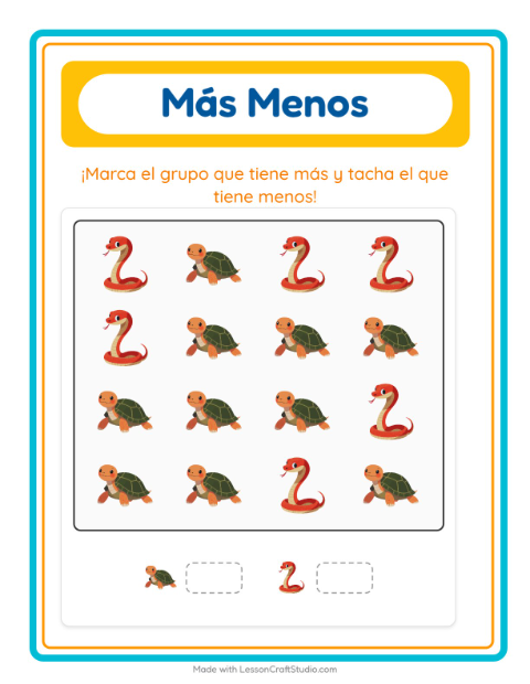 Vista previa de la hoja de Más O Menos con Vida marina para preescolar
