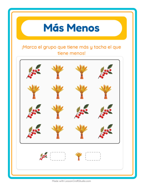 Vista previa de la hoja de Más O Menos con Vida marina para preescolar