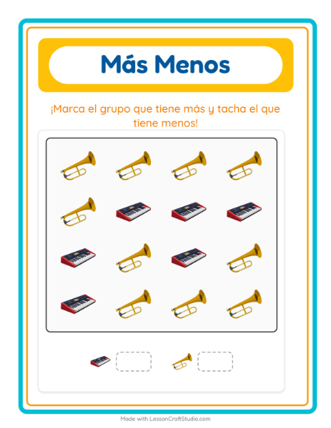 Vista previa de la hoja de Más O Menos con Vida marina para preescolar