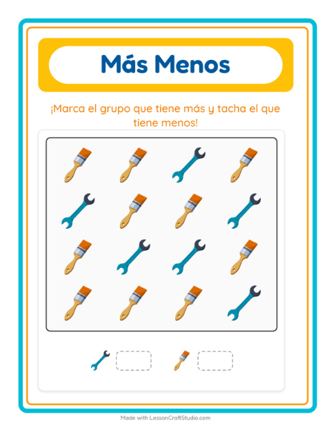 Vista previa de la hoja de Más O Menos con Vida marina para preescolar