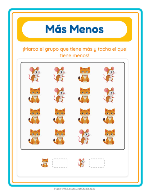 Vista previa de la hoja de Más O Menos con Vida marina para preescolar