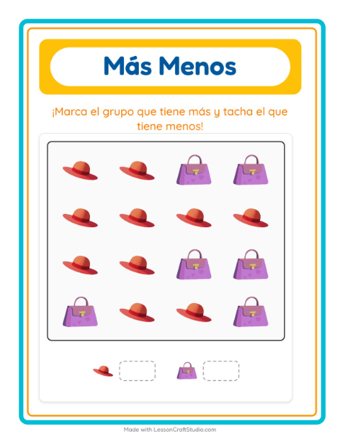 Vista previa de la hoja de Más O Menos con Vida marina para preescolar