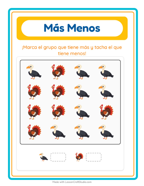 Vista previa de la hoja de Más O Menos con Vida marina para preescolar