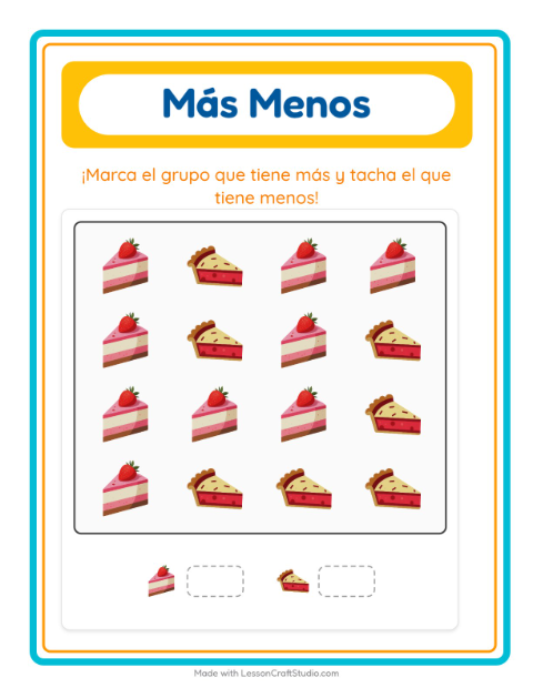 Vista previa de la hoja de Más O Menos con Vida marina para preescolar