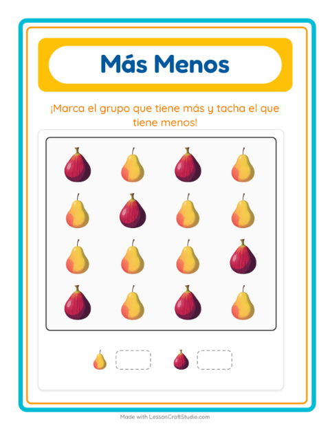 Vista previa de la hoja de Más O Menos con Vida marina para preescolar