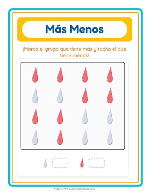 Vista previa de la hoja de Más O Menos con Vida marina para preescolar