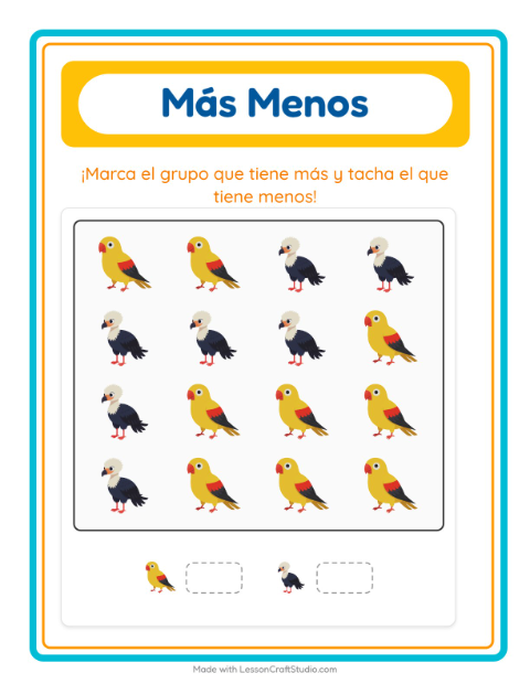 Vista previa de la hoja de Más O Menos con Vida marina para preescolar