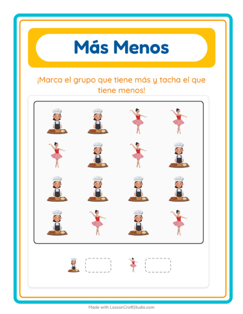 Vista previa de la hoja de Más O Menos con Vida marina para preescolar