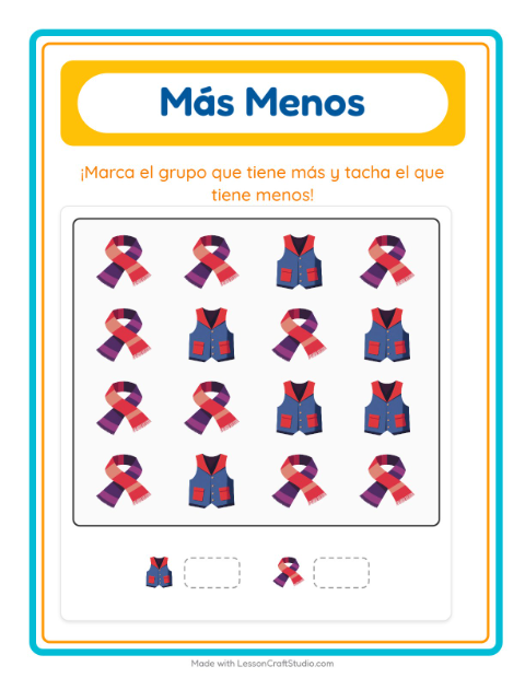 Vista previa de la hoja de Más O Menos con Vida marina para preescolar