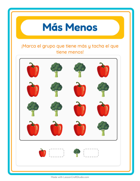 Vista previa de la hoja de Más O Menos con Vida marina para preescolar