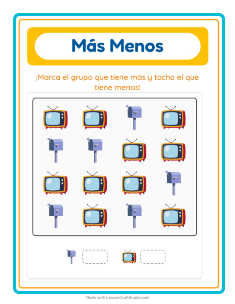 Vista previa de la hoja de Más O Menos con Vida marina para preescolar