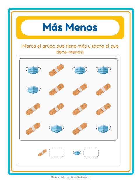 Vista previa de la hoja de Más O Menos con Vida marina para preescolar