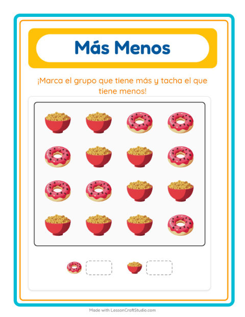 Vista previa de la hoja de Más O Menos con Vida marina para preescolar