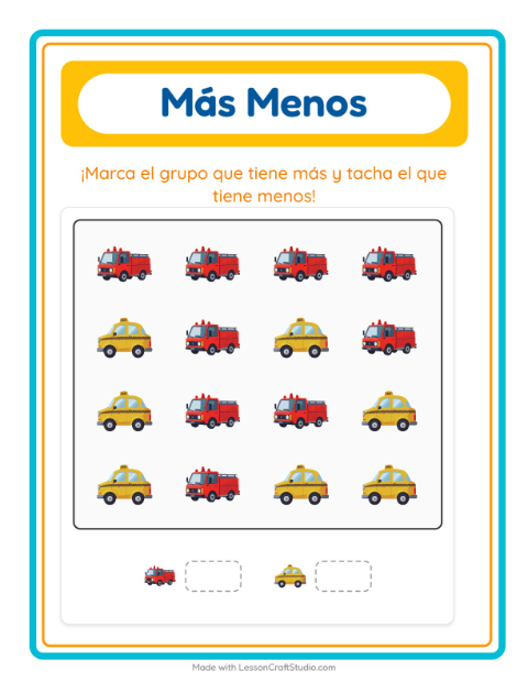 Vista previa de la hoja de Más O Menos con Vida marina para preescolar