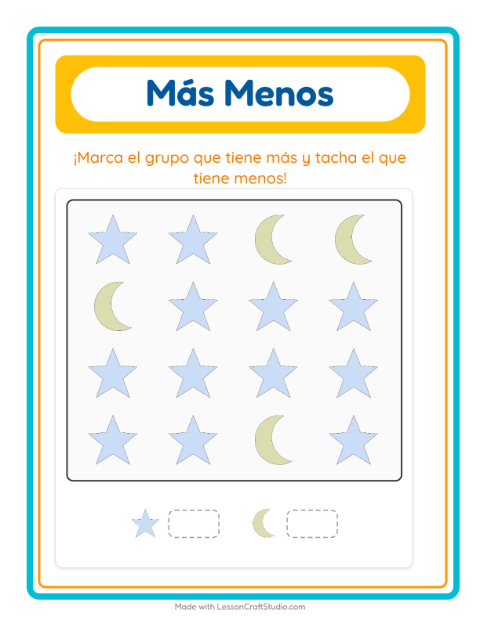 Vista previa de la hoja de Más O Menos con Vida marina para preescolar