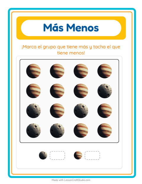 Vista previa de la hoja de Más O Menos con Vida marina para preescolar