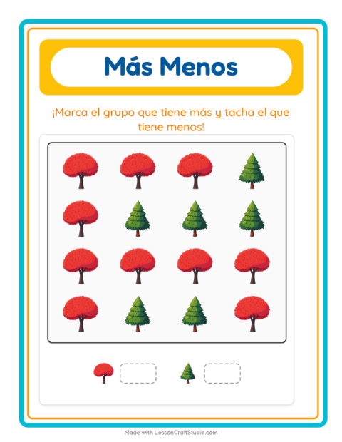 Vista previa de la hoja de Más O Menos con Vida marina para preescolar