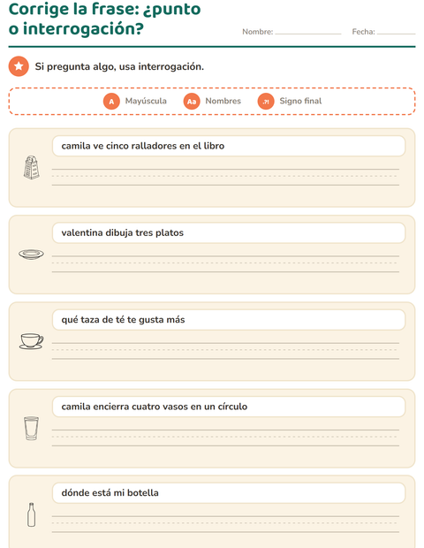 Vista previa de la hoja de Mayúsculas y puntuación con Cocina BN para grado 2