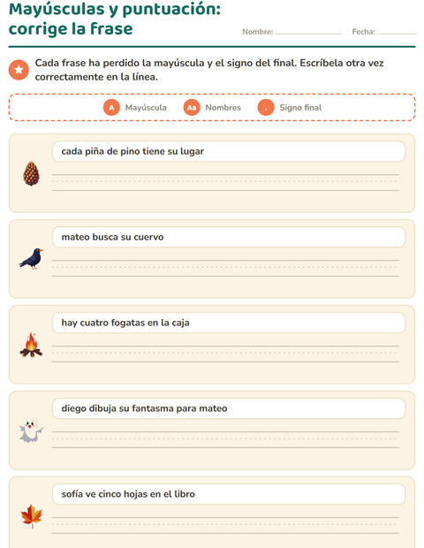 Vista previa de la hoja de Mayúsculas y puntuación con Misceláneo para grado 2