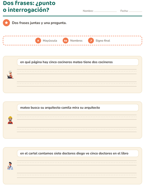Vista previa de la hoja de Mayúsculas y puntuación con Ocupaciones para grado 2