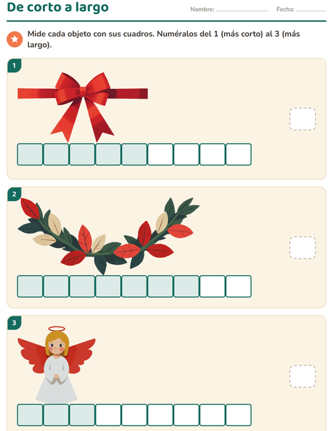 Vista previa de la hoja de Medición con Navidad para grado 1