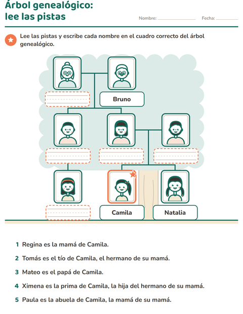 Vista previa de la hoja de Miembros de la familia para grado 1