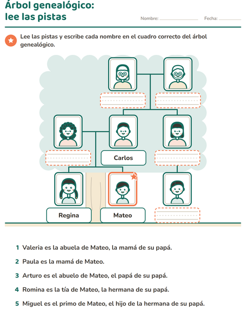 Vista previa de la hoja de Miembros de la familia para grado 1