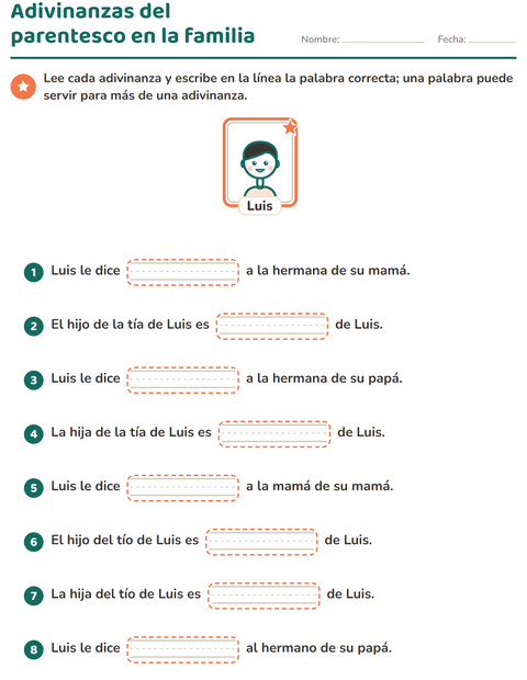 Vista previa de la hoja de Miembros de la familia para grado 2