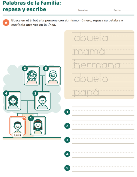 Vista previa de la hoja de Miembros de la familia para jardín infantil
