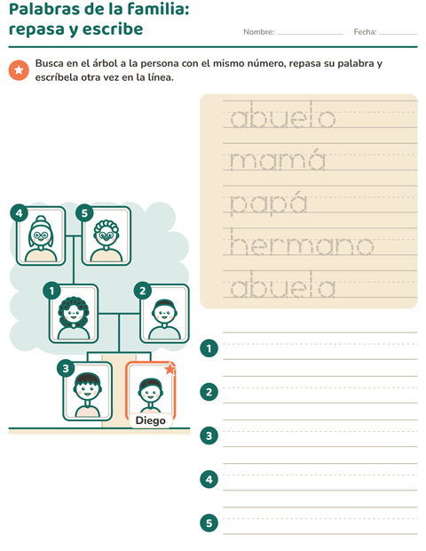 Vista previa de la hoja de Miembros de la familia para jardín infantil