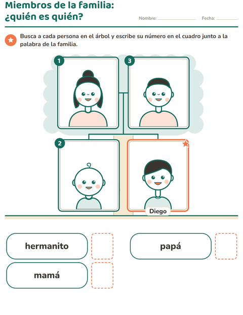 Vista previa de la hoja de Miembros de la familia para jardín infantil
